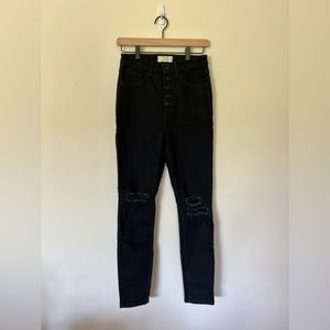 Free People Button Fly Black Distressed Jeans